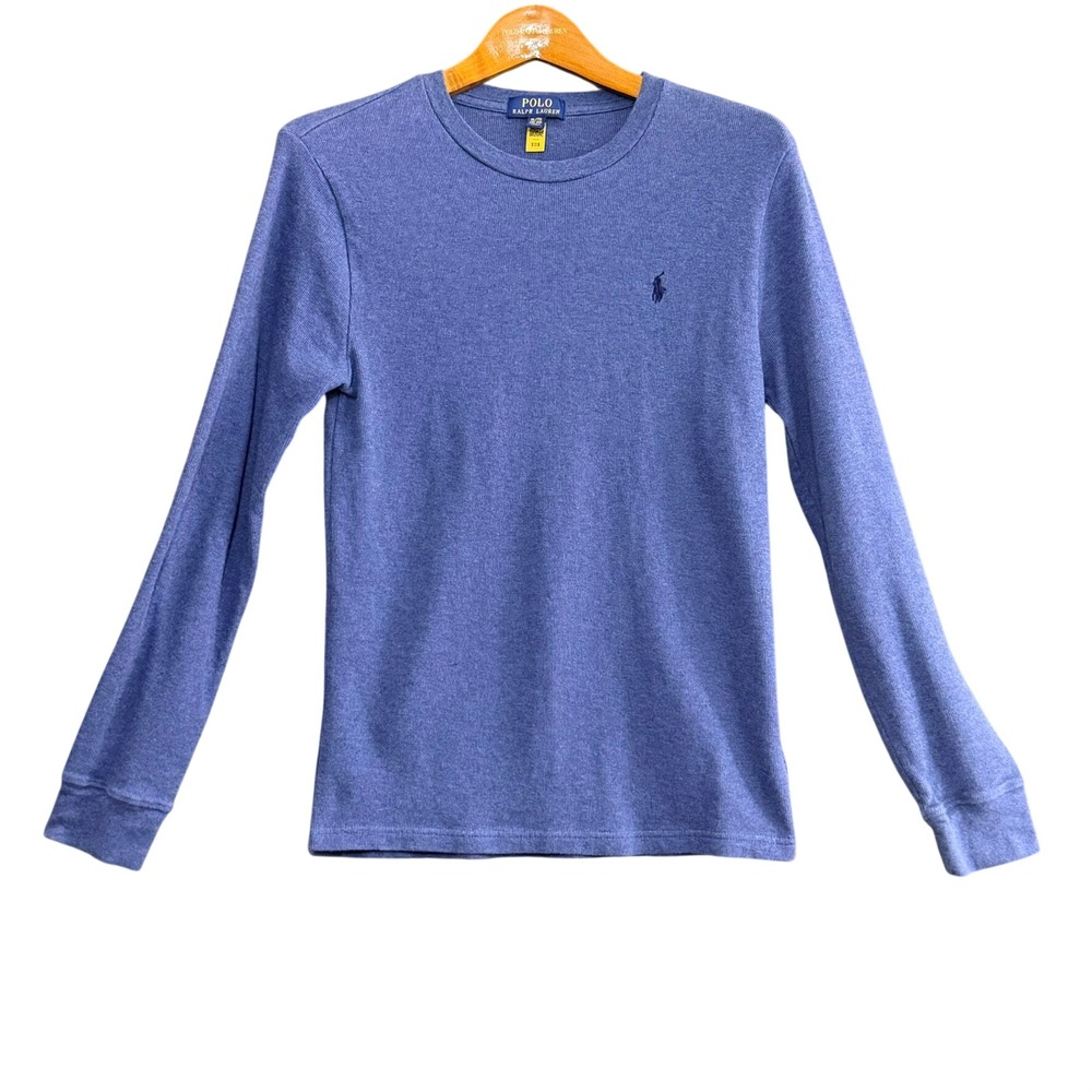 Polo Ralph Lauren Kids Blue Thermal Shirt Size XL Long Sleeve Waffle Knit Preppy
